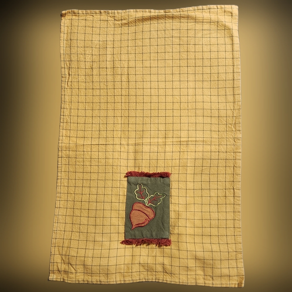 Vintage Checkered Tea Towel with fall embroidered embellishments